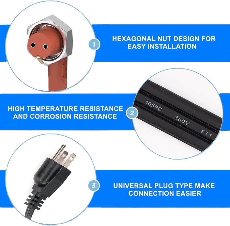 LDCRE 120V Block Heater Cord 251919, for Dodge Ram 2500 3500 Cummins 1989-Current 5.9 L /2007-Current 6.7 L, for 95-16 Ford 6.0 6.4 7.3 Powerstroke, Engine Block Heaters 68409910AB 3600008 - Image 4